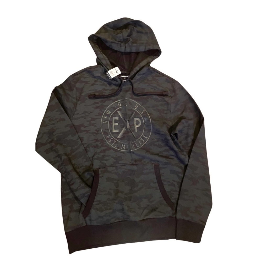 Express Men’s Black Camo Pullover Hoodie Size M